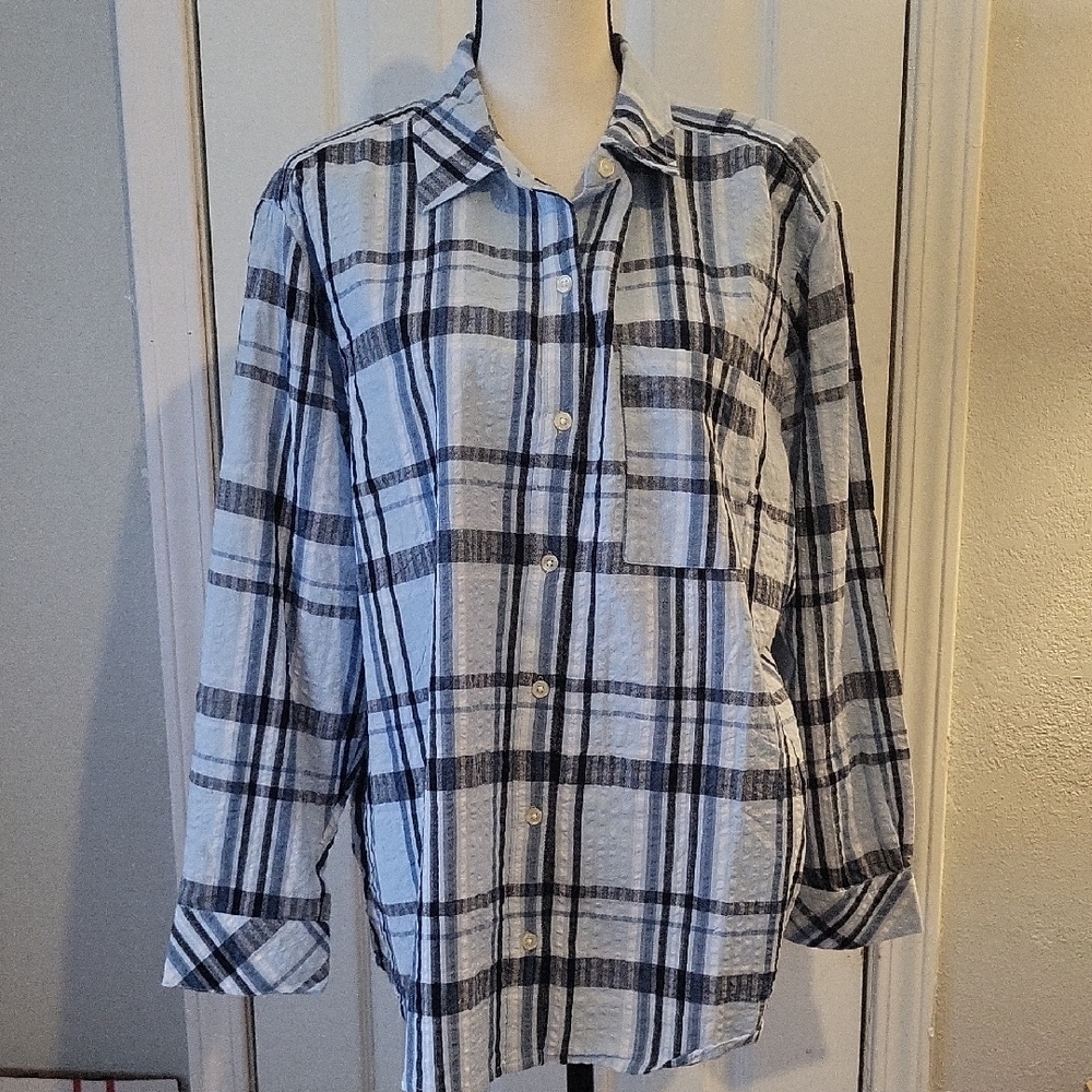 Style & Co Seersucker Women's Button Down Blouse